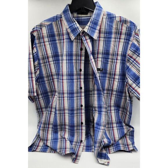SOUTHPOLE Authentic Collection Blue Red Plaid‎ Short Sleeve Button Down Men's XL - Picture 3 of 7